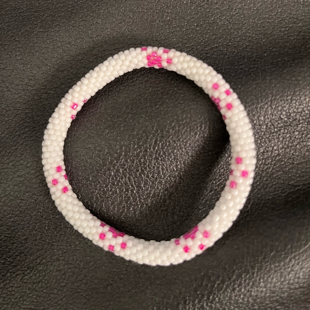 Sashka pink and white beaded bracelet.